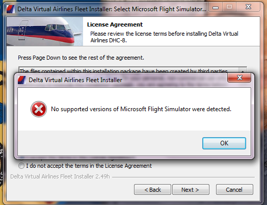 No supported Microsoft Flight Simulator Detected